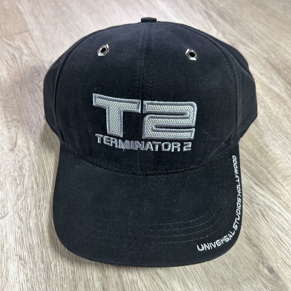 VTG Terminator 2 Snapback Hat Movie Promo Universal Studios Hollywood Black Cap